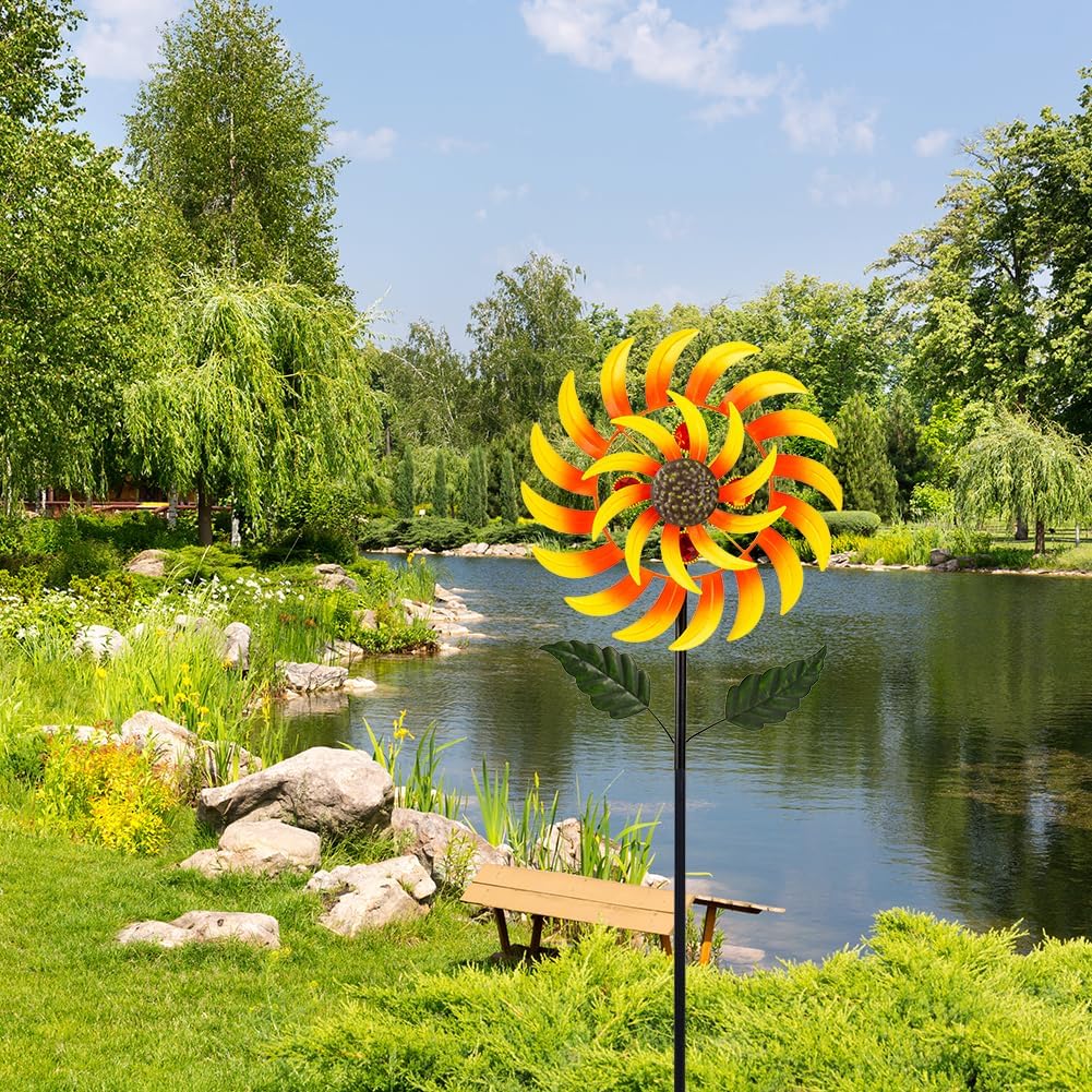 Viveta Wind Spinners for Yard and Garden, Sunflower Metal Wind Spinners,57 * 13 Inch Wind Sculpture for Yard Patio Lawn Garden
