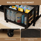 Mini Fridge Stand with Power Outlet, Microwave Stand with Wine Rack, Coffee bar with Removable Storage Baskets, Suitable for Dorm, Kitchen, Dining Area, Black