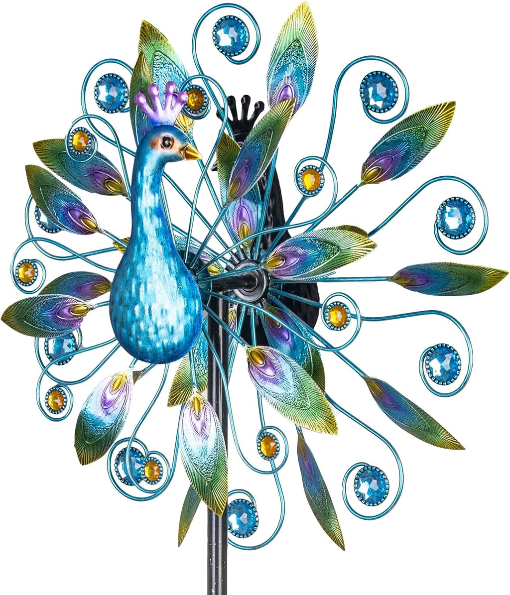 Stargarden 58 Inch Peacock Wind Spinner-Double Wind Sculpture Metal Windmill for Garden Patio Yard Decor