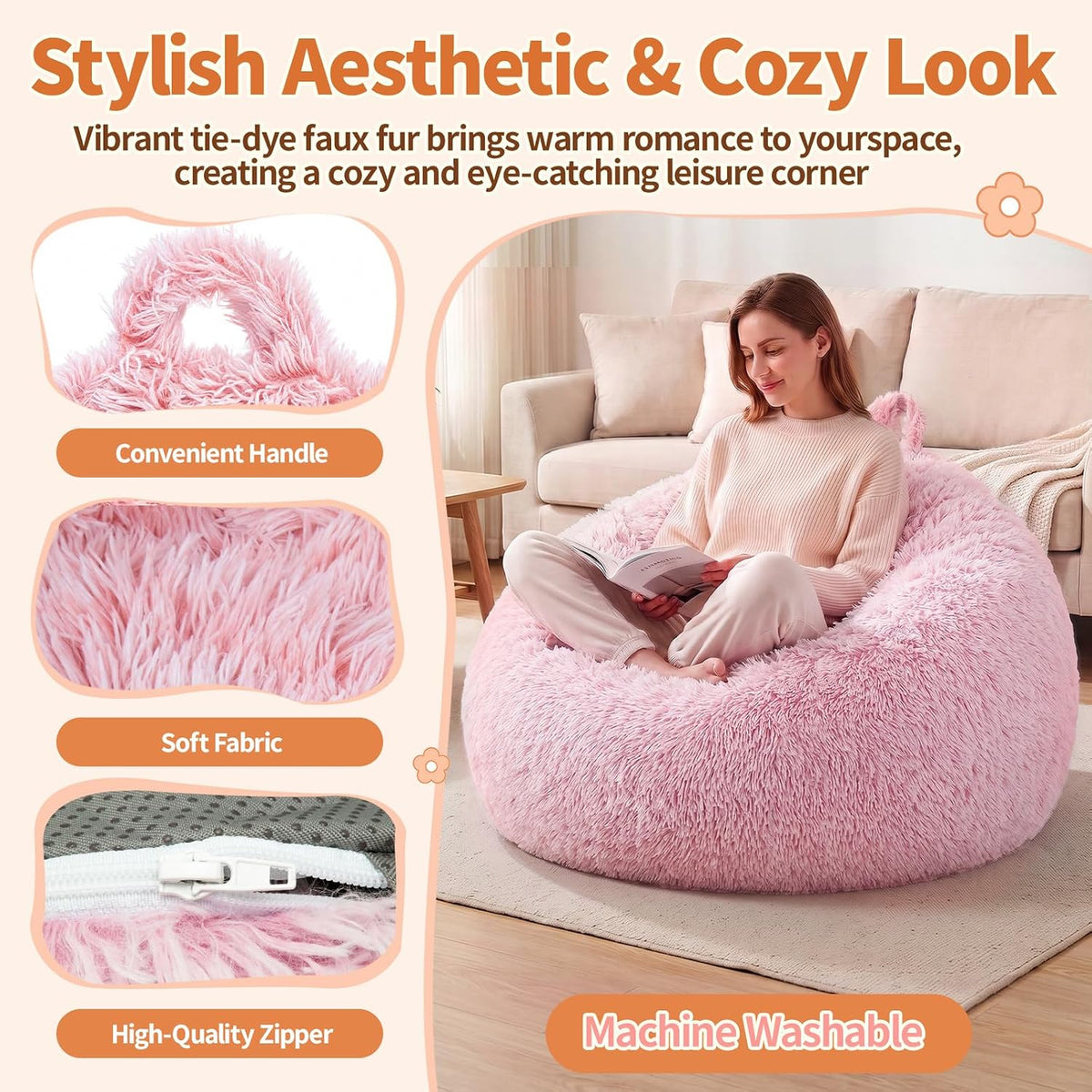 Stuffed Animal Storage Bean Bag Chair Cover, Soft Bean Bag Cover | Fluffy Faux Fur Stuffed Animal Storage Chair, Non-Slip Bottom, Fill with Plush Toys or Blankets, for Kids Teens Adults Girls