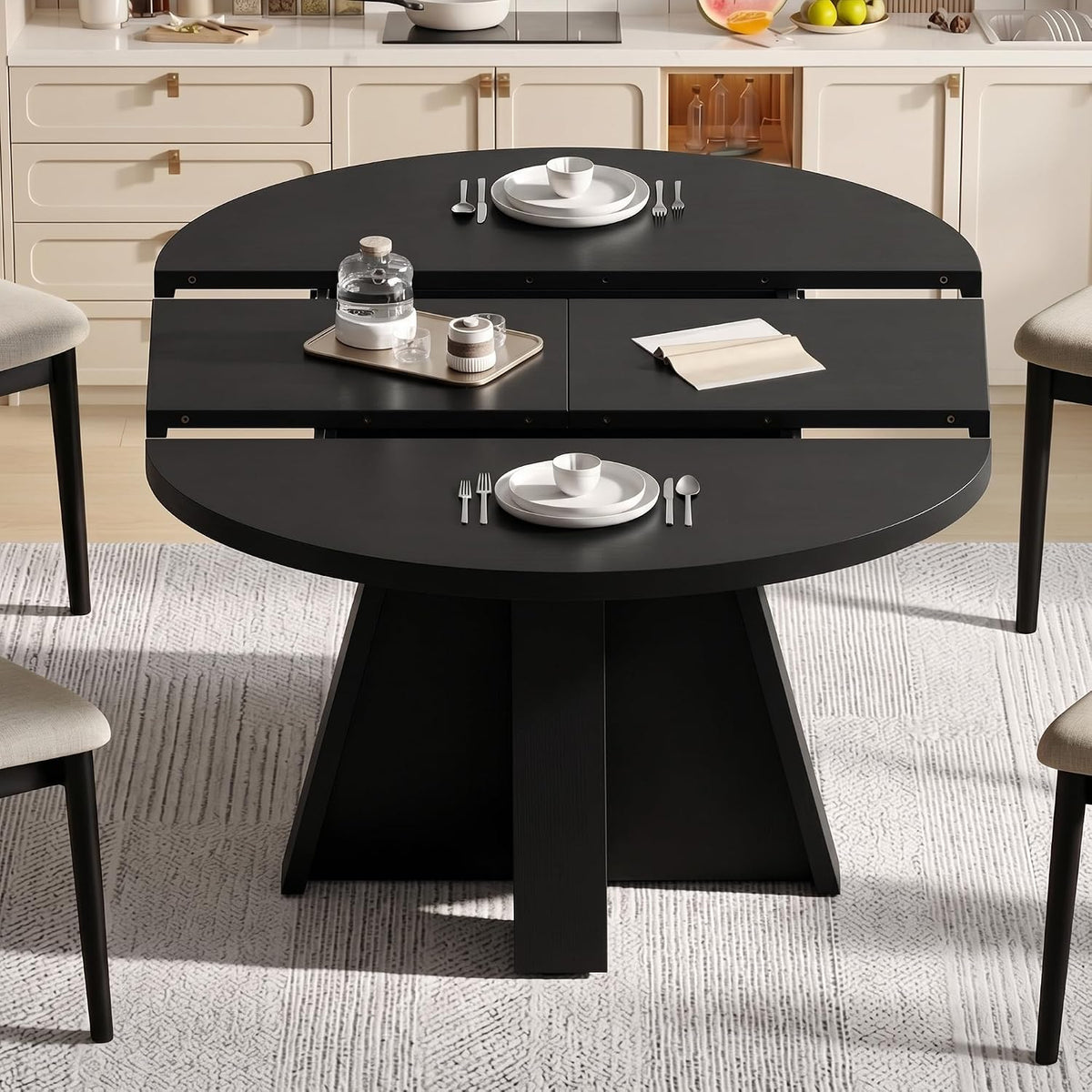 Einhomn 43"-59" Extendable Dining Room Table for 4-8 People, Oval Dining Table with Removable Leaves Space Saving, Round Expandable Kitchen Table for Dining Room Kitchen Living Room, Black