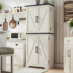 ACCOHOHO 72" Tall Wooden Pantry Storage Cabinet with Door Shelves & Drawer | Farmhouse, Barn Doors, Adjustable Shelves, Freestanding, Anti-tip Kit, for Kitchen, Dining Room, Living Room