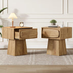Tribesigns End Table with Storage Drawer, Modern Wooden Side Table with Curved Handle, Small Nightstand for Living Room, Bedroom, Small Spaces (Natural Wood Color)