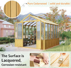 Jocisland 8x9.5x7.5 Ft Wooden Greenhouse, Pre-Assembled Solid Cedar Frame, Walk-in Design, Lockable Door, Adjustable Roof Vents, Polycarbonate Panels for Outdoor, Garden, Backyard