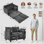 49" Loveseat Sofa Bed, 2 in 1 Convertible Small Sofa Pull Out Couch Bed Chenille Deep 2 Seat Sleeper Twin XL Futon Mattress for Small Spaces Living Room Bedroom Apartment Office, Grey