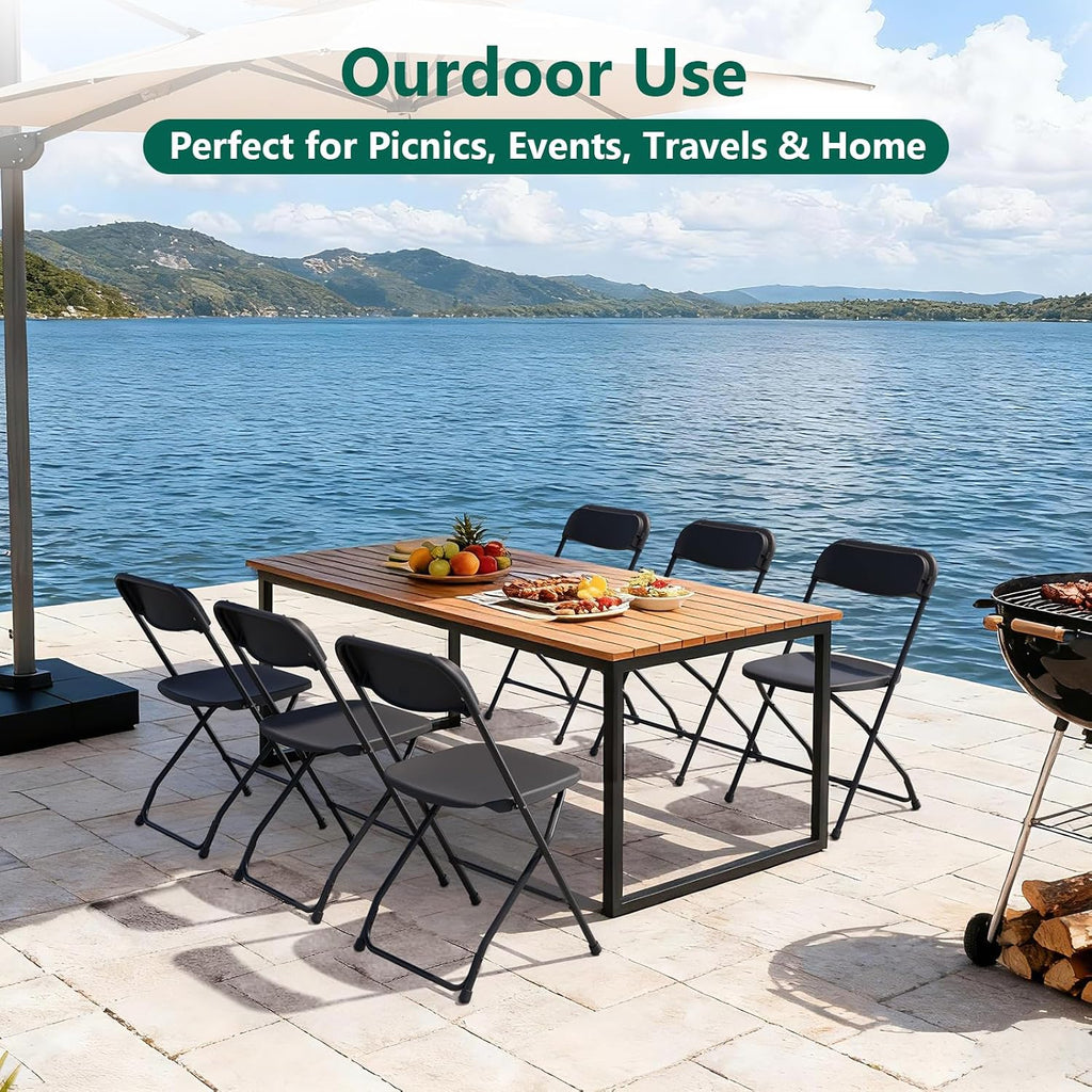 4 Pack Black Plastic Folding Chairs, Outdoor Portable Folding Chair with Steel Frame, 350lbs Capacity Stackable Foldable Chairs for Patio, Garden, Picnic, Kitchen, Events
