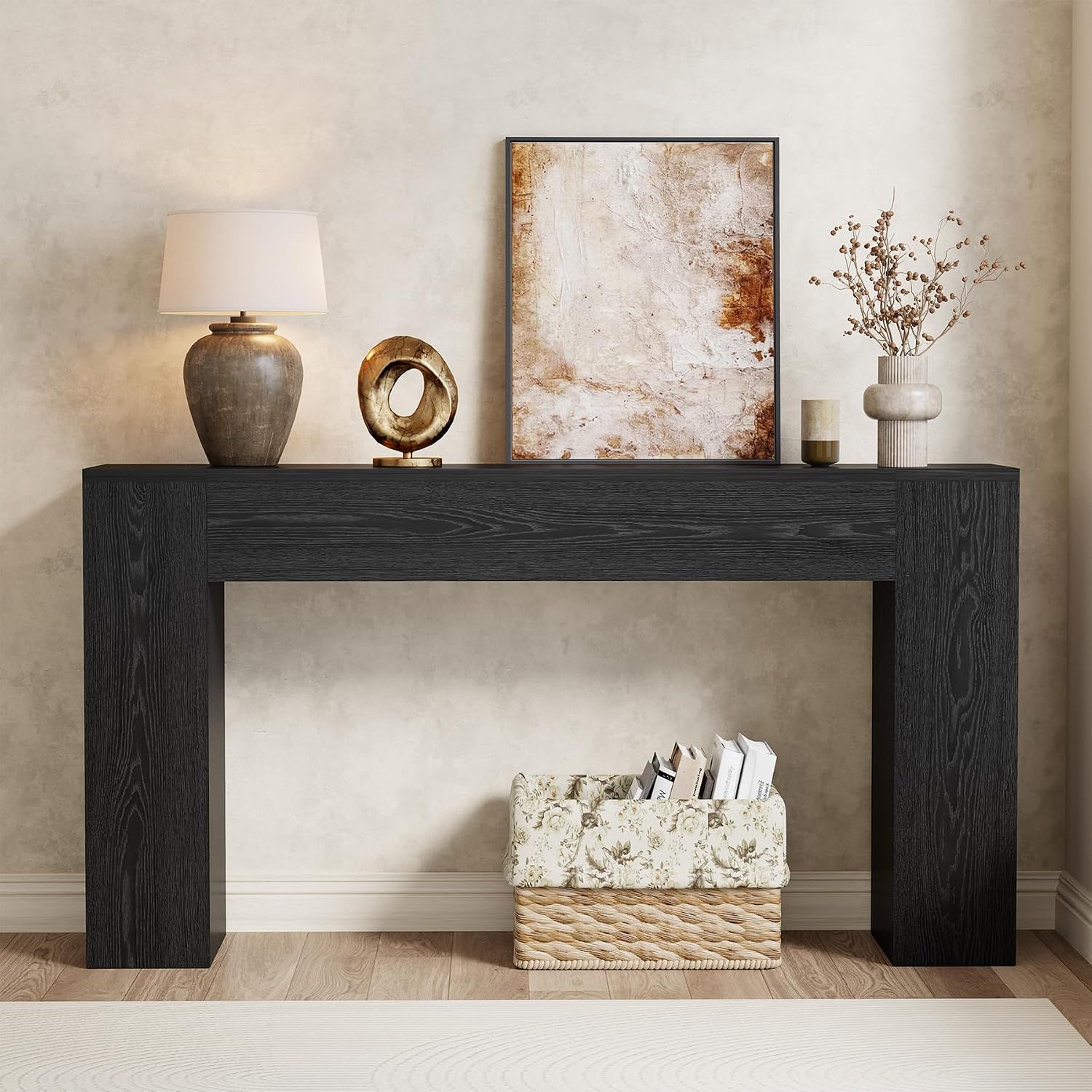Epecoya 53 Inch Black Farmhouse Console Table for Entryway Hallway | Small Entryway Table, Wood Black Finish, Behind Sofa Couch, Easy Assembly, Display Decor, 12"D x 53.25"W x 31.5"H