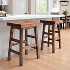 Alaterre Durango Solid Wood Rustic Bar Stool Set of 2, Natural, 26-Inch | Counter Height Backless Barstool Kitchen Seating with Saddle Seat, Barstools for Kitchen and Home Bar
