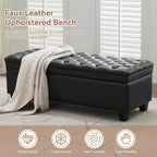 WUTUTUEE 50" Faux Leather Storage Ottoman Bench, End of Bed Upholstered Rectangle Storage Ottoman Tufted Living Room Bedroom Bench with Safety Hinge, Solid Wood Legs, Loads 500 lb(Black)