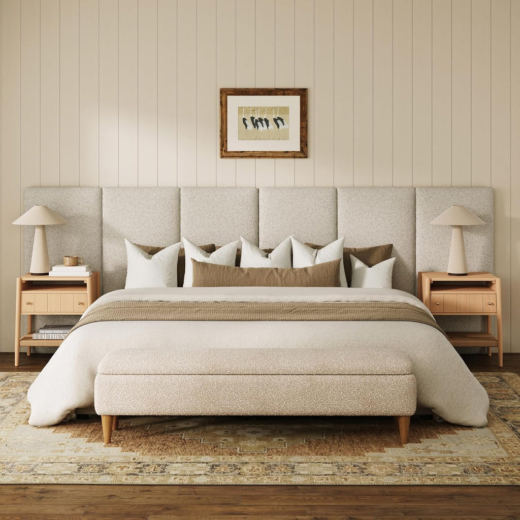 Nathan James Marissa King Size Upholstered Headboard with 6 Panels, Wall Mounted Boucle Headboard, White