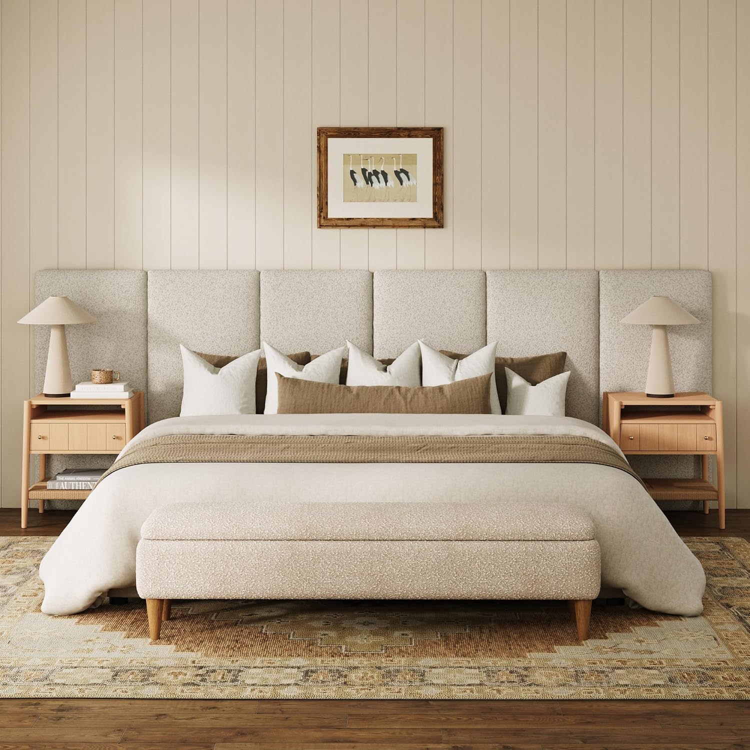 Nathan James Marissa King Size Upholstered Headboard with 6 Panels, Wall Mounted Boucle Headboard, White