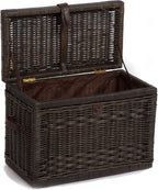The Basket Lady Wicker Storage Trunk, M, Walnut Brown - fully assembled | Outside: 24" L x 13" W x 18" H | Inside: 22"L x 11"W x 15"H - Fabric lined. Handcrafted by artisans from natural rattan
