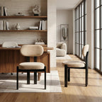 LukeAlon Chenille Dining Chairs Set of 2, Upholstered Armless Kitchen Chairs with Wood Legs Modern Curved Back Side Chairs for Living Room Dining Room Lobby, Light Khaki