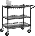 Folews Heavy Duty Rolling Cart with Wheels, 3 Tier Commercial Grade Utility Cart, Metal Storage Organizer Trolley with Handle Bar & Shelf Liner for Pantry, Laundry Room & Household Supplies, Black