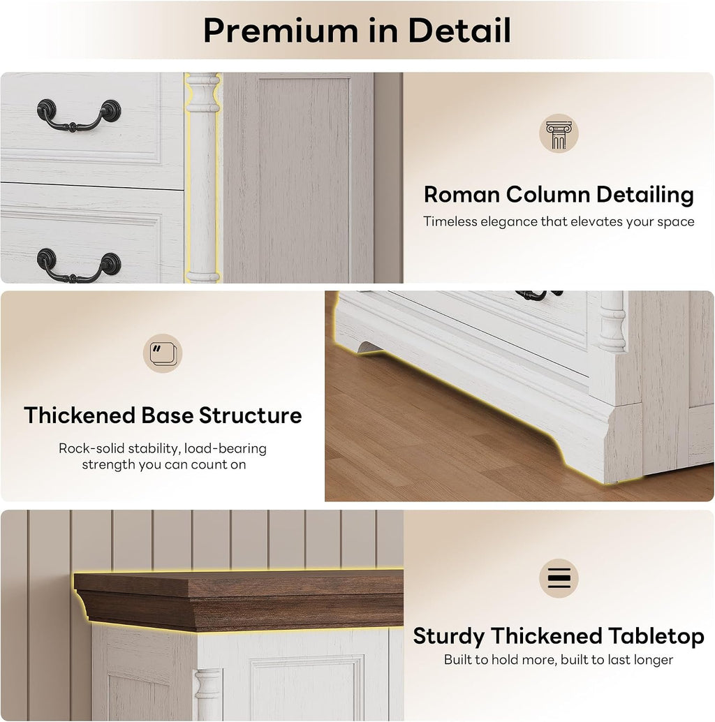 LIKIMIO Armoire Wardrobe Closet 70" with 2 Drawers for Bedroom, White | Farmhouse Wardrobe with Roman Column Doors, Hanging Rod and Side Hooks for Clothing Storage and Organization in Bedrooms