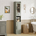 IRONCK Tall Bathroom Cabinet with Drawer and Door, 71" H Slim Freestanding Narrow Storage Cabinet with Adjustable Shelves, Retractable Toilet Paper Rod, for Small Spaces, 11.8" W Green