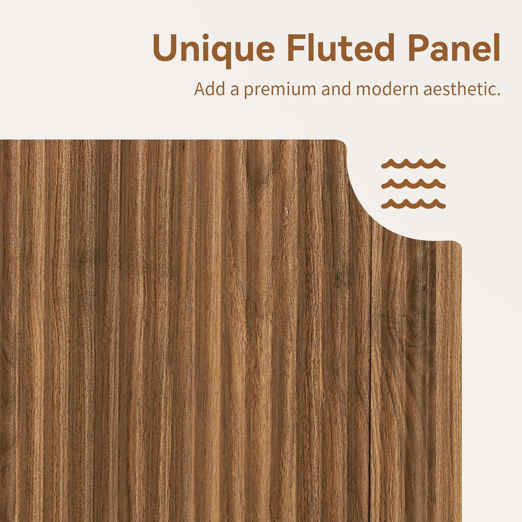 64" Sideboard Buffet Cabinet with Fluted Accent and Adjustable Shelves, Modern Wood Media Console Coffee Bar for Living Room, Kitchen or Dining Room, 64W x 31.5H Inches, Walnut