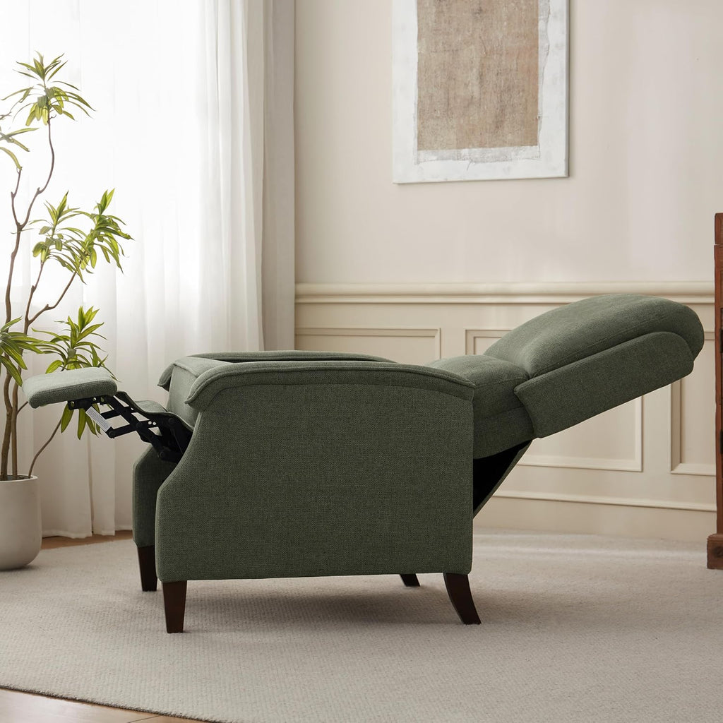 VKNOW Recliner Chair, Fabric Recliner with Soft Armrest, Home Theater Seating with Adjustable Push Back and Lumbar Support, Single Sofa for Adults, Lounge Chair for Living Room, Bedroom（Green）