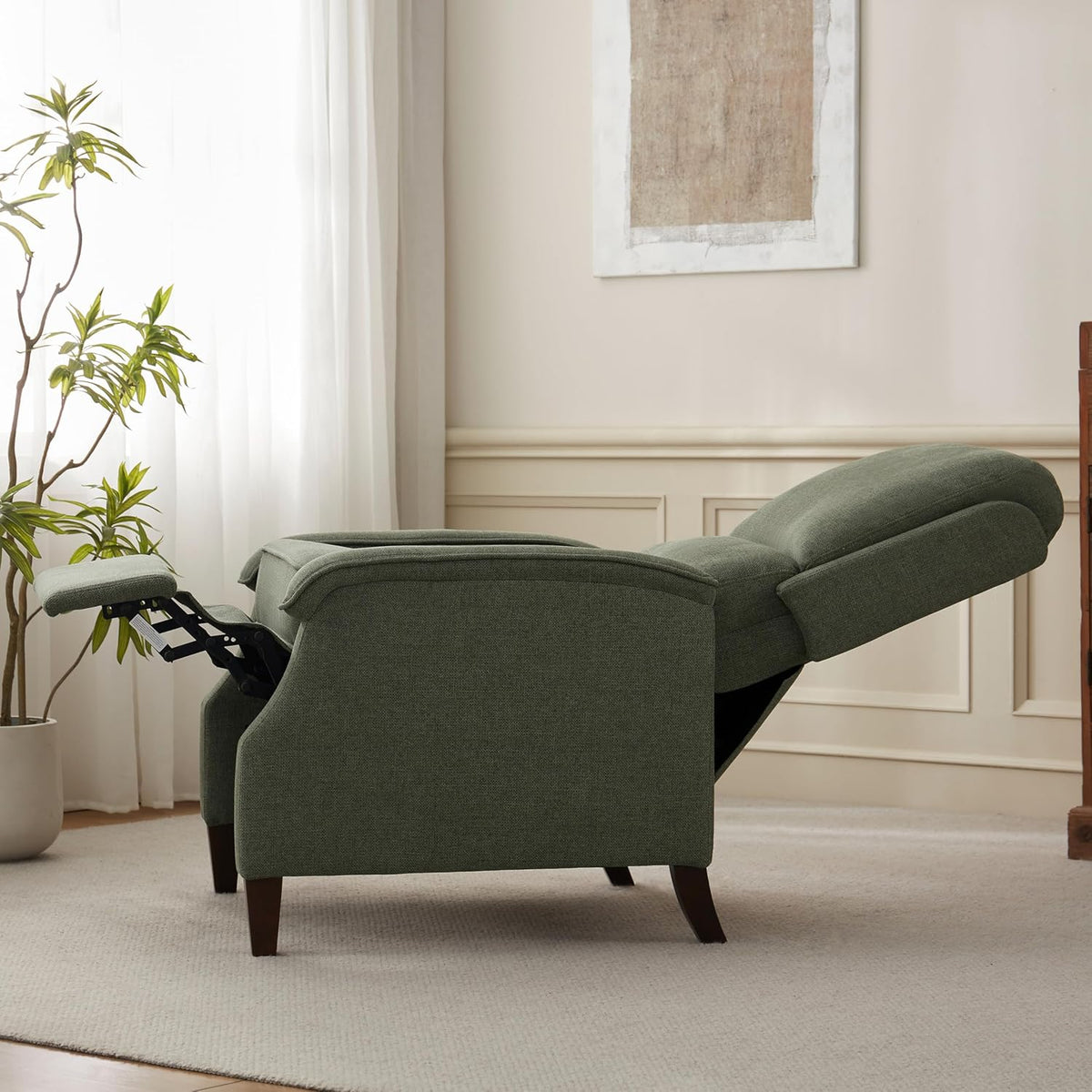VKNOW Recliner Chair, Fabric Recliner with Soft Armrest, Home Theater Seating with Adjustable Push Back and Lumbar Support, Single Sofa for Adults, Lounge Chair for Living Room, Bedroom（Green）