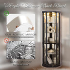 Corner Curio Cabinet, 70" H Lighted Glass Display Cage with Tempered Glass Doors and 5 Adjustable Shelves, Light Bulb Inclued, Wine Bar China Cabinet for Living Room (Black)