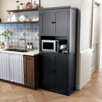 HLR 72" Kitchen Pantry Storage Cabinet with Open Countertop, Freestanding Larder Cupboard with Microwave Stand, Utility Laundry Room Storage Cabinet with Doors and Shelves for Dining Room, Living Room