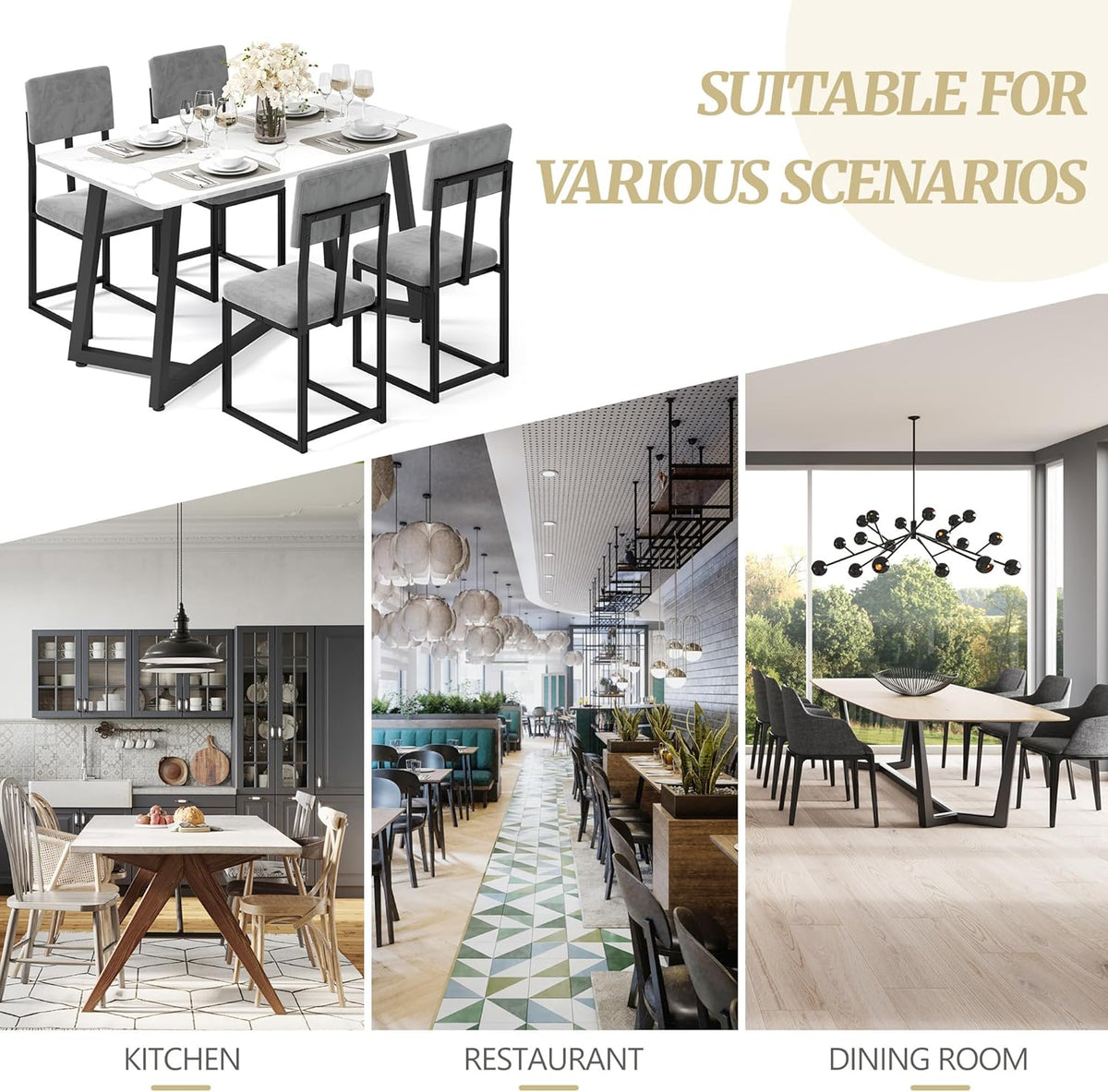 5-Piece Dining Table Set for 4, Modern Faux 47.24" Marble Kitchen Table with 4 Velvet Chairs, Stylish Small Dining Table Set for Apartments & Small Spaces