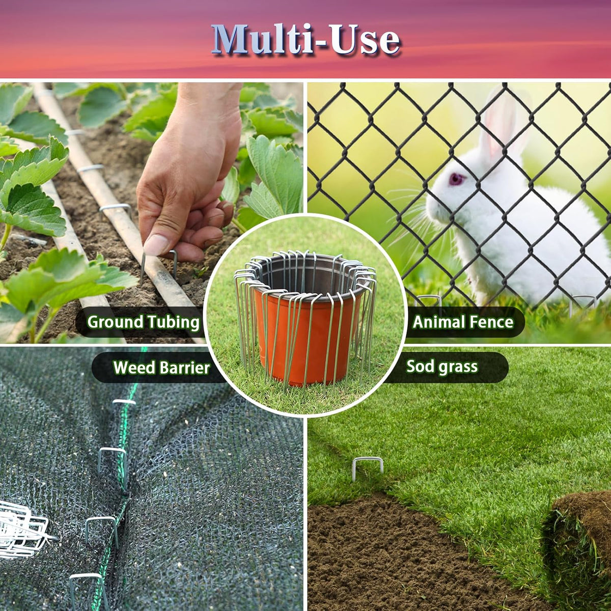 Gtongoko 50 Pack 10 Inch Galvanized Landscape Staples Garden Plant Cover Stakes 11 Gauge SOD Staples Ground Fence Stakes for Landscaping Securing Weed Barrier Fabric
