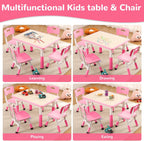 Kids Table and Chairs, Height Adjustable Toddler Table and 4 Chair, Multi-Activity Table with Graffiti Desktop Non-Slip Legs for Ages 2-10, Children Activity Table for Daycare, Classroom, Home