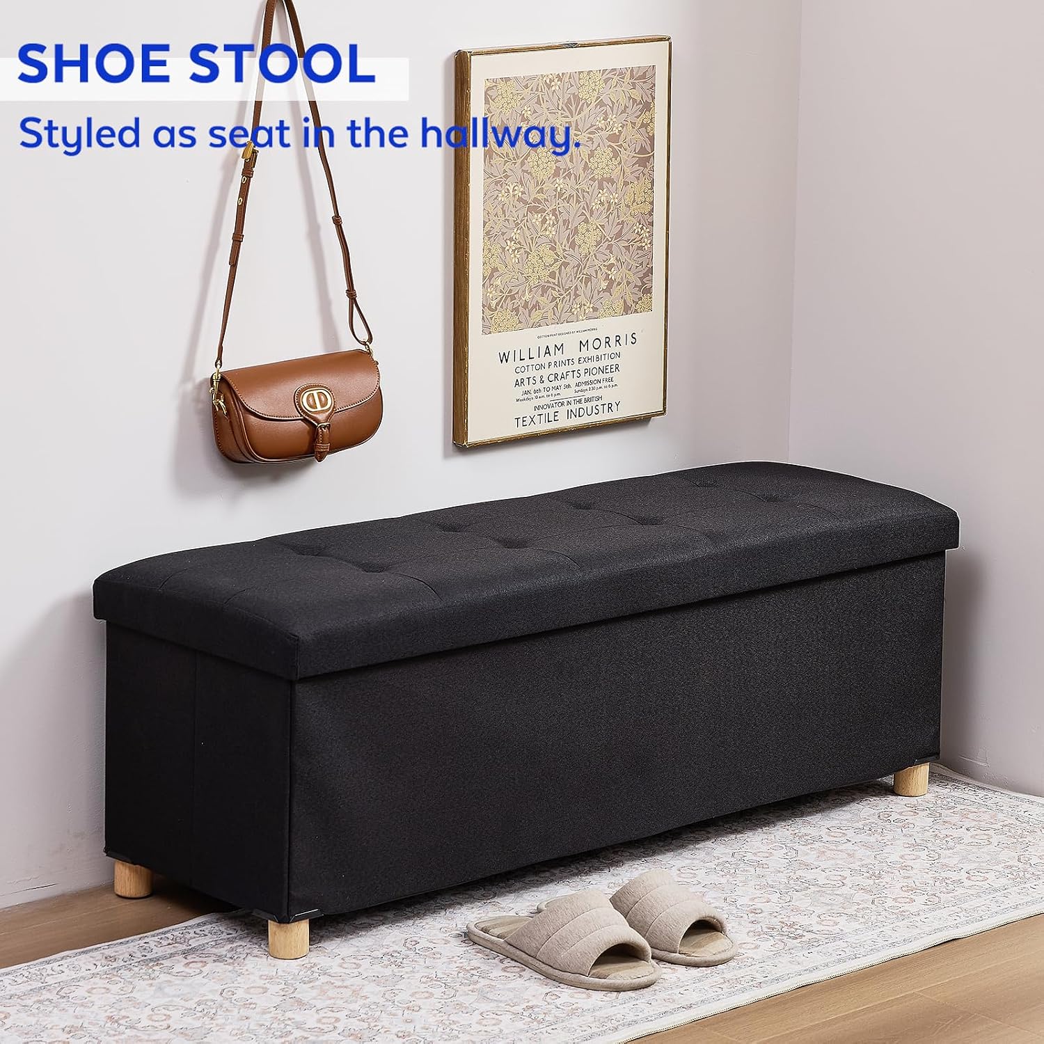 BRIAN & DANY 43 Inches Folding Storage Ottoman Bench, Ottoman with Storage Bench for Bedroom, Living Room, Entryway, Foot Rest with Legs, Black