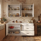 63" Kitchen Cabinet Set with 3 Drawers and 6 Doors, Wall Mounted Upper Cabinet and Floor Base Cabinet for Pantry, Large Kitchen Storage System with Adjustable Shelves, White