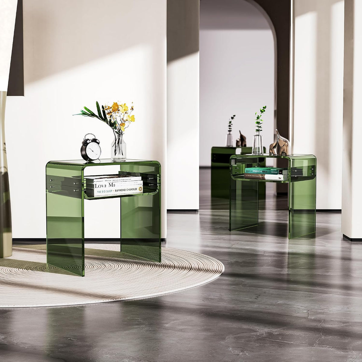 Clear Acrylic End Table 2-Tier Bedside Nightstand for Living Room Bedroom (1, Green Double)