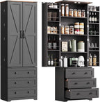 IDEALHOUSE Farmhouse Kitchen Pantry Cabinet - 72" Tall Large Wood Kitchen Storage Cabinets with Adjustable Shelves & 2 Barn Doors & 3 Drawer, Versatile Storage for Dining Room, Bathroom, Living Room