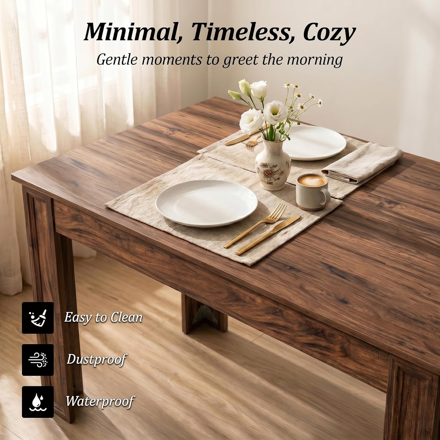 Farmhouse Dining Table for 6-8 People, 71-Inch Wooden Kitchen Table with 2 Drawers,Rectangular Dining Table with Charging Station for Dining Room, Kitchen, Home Office,Walnut Wood