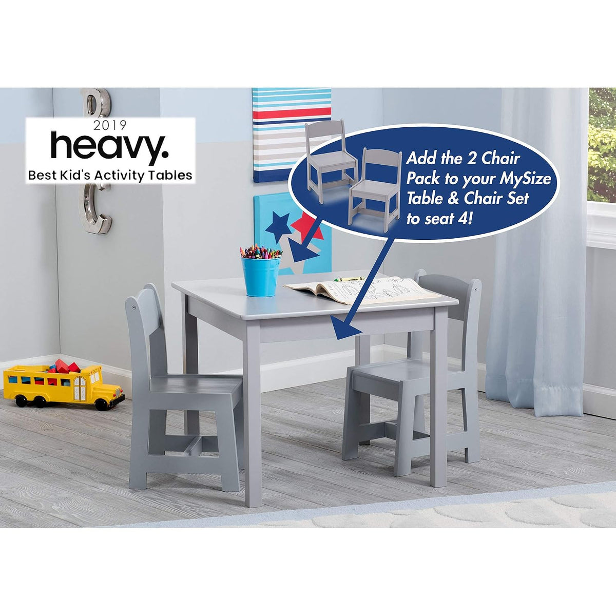 Delta Children MySize Deluxe Toy Box - Greenguard Gold Certified, Bianca White & MySize Kids Wood Table and Chair Set (2 Chairs Included) - Ideal for Arts & Crafts