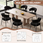Dining Chairs Set of 4, Mid Century Modern Kitchen Chairs, Boucle Upholstered Dining Chair with Curved Backrest & Metal Legs for Kitchen Dining Room, Black