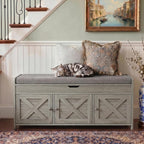 Marsail Shoe Storage Bench with Seating, Farmhouse Entryway Bench with Shoe Storage and Cushion, Under Window Benches Wooden Ottoman for Bedroom, Entry Way, Living Room, Grey