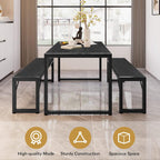 Gizoon 45.5" Dining Table Set for 4, Kitchen Table with 2 Benches Black | Space-saving black 4-person table set with 2 benches. Steel frame & MDF board. Benches tuck under table. 330lbs capacity.