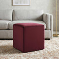 Studio Living® 18” Warren Ottoman Square Soft Velvet Bench, Stationary Ottomans, Backless Chair, Footrest for Living Room, Footstool Office, Bedroom, Padded Seat, Plum