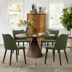 COLAMY Upholstered Dining Chairs Set of 6, Modern PU Leather Dining Room Kitchen Side Chair with Padded Seat and Wood Legs Restaurant/Cafe, Green