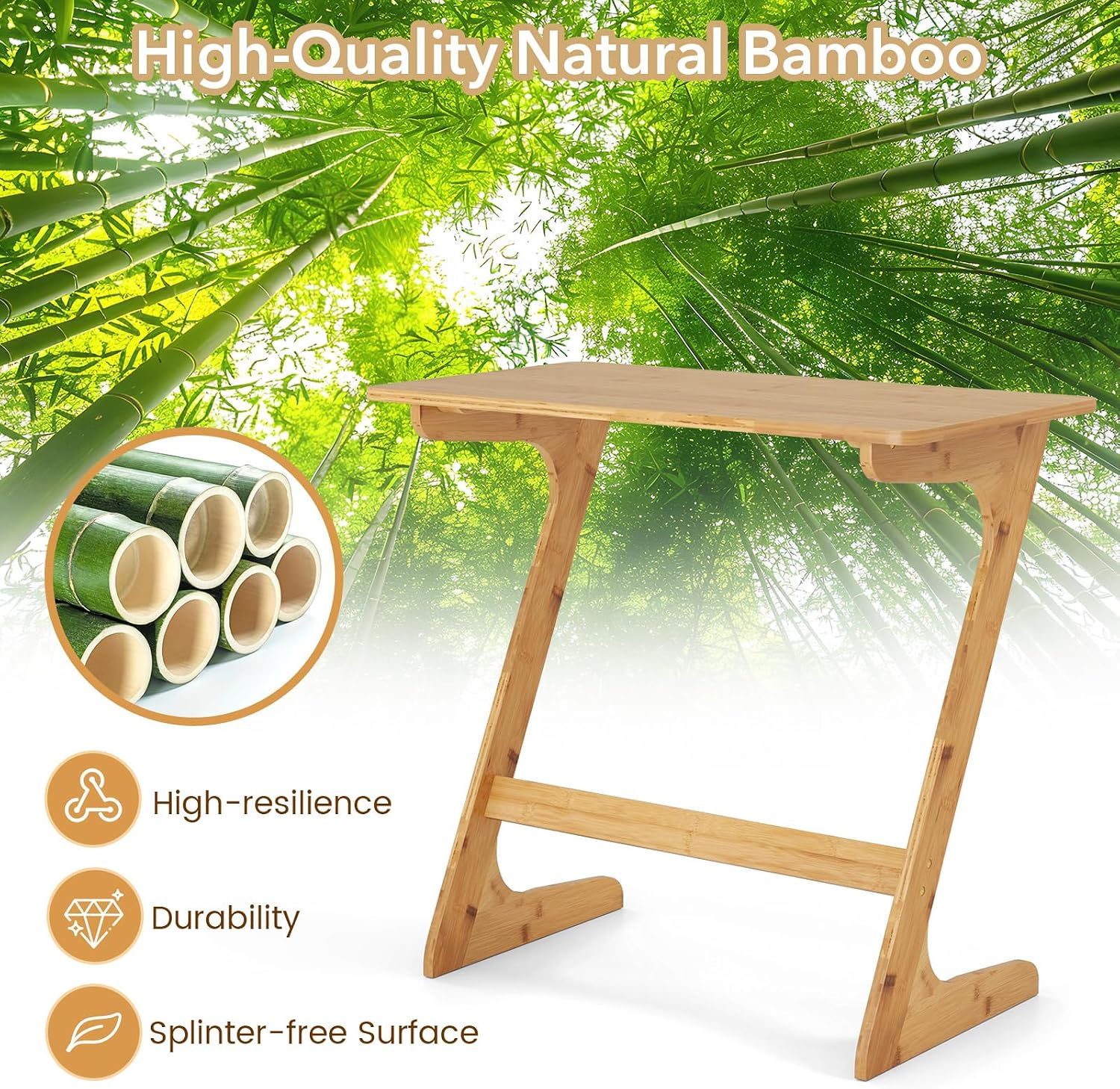 GOFLAME Bamboo TV Tray Table, Z Shaped Sofa Side Table for Laptops, Snacks & Drinks, Modern TV Dinner Tray, TV Dinning Tables, Small End Tables for Living Room, Bedroom, Natural