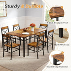 Zevemomo 7-Piece Dining Table Set, Kitchen Table Chairs Set of 6, Brown | Dining Room Sets for 6, Farmhouse Dining Table Set with 6 X-Shaped Curved Backrest Chairs, For Kitchen & Living Room