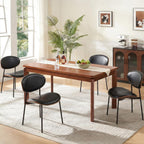 BedsPick Mid-Century Modern Dining Chairs Set of 4, PU Leather Upholstered Dining Room Chairs with Walnut Grain Back, Bentwood Kitchen Chairs with Adjustable Feetpads for Dining Room, Kitchen, Black