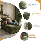 Oversized Chaise Lounge Chair with Adjustable Backrest, Movable Storage Ottoman, Phone Holder, USB Ports, Cup Holder, Reading Lounge Chair for Small Space, Green