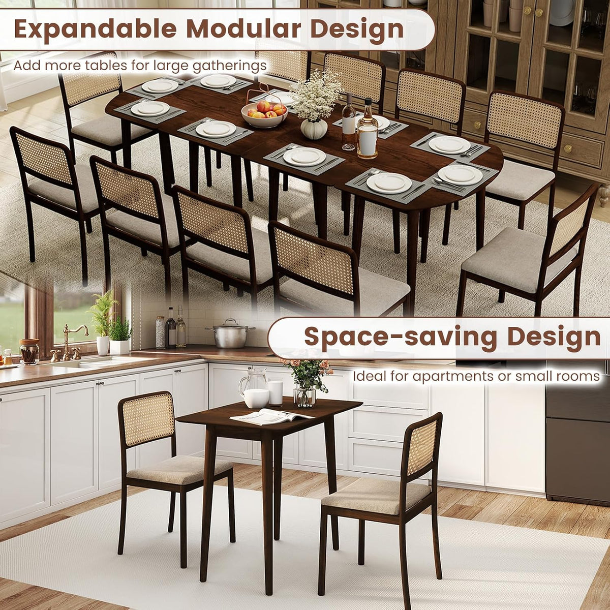 Giantex Dining Table for 2-4, 34" Rectangular Dinner Table with Solid Rubber Wood Frame, Space-Saving Kitchen Table for Small Space, Apartment, Living Room, Home Office (Walnut)