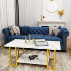 AWQM Marble Coffee Table, Faux Marble Top Rectangular Coffee Table with Gold Metal Frame, 2 Tier Living Room Table for Living Room, Office, Balcony, 40 Inch, White and Gold