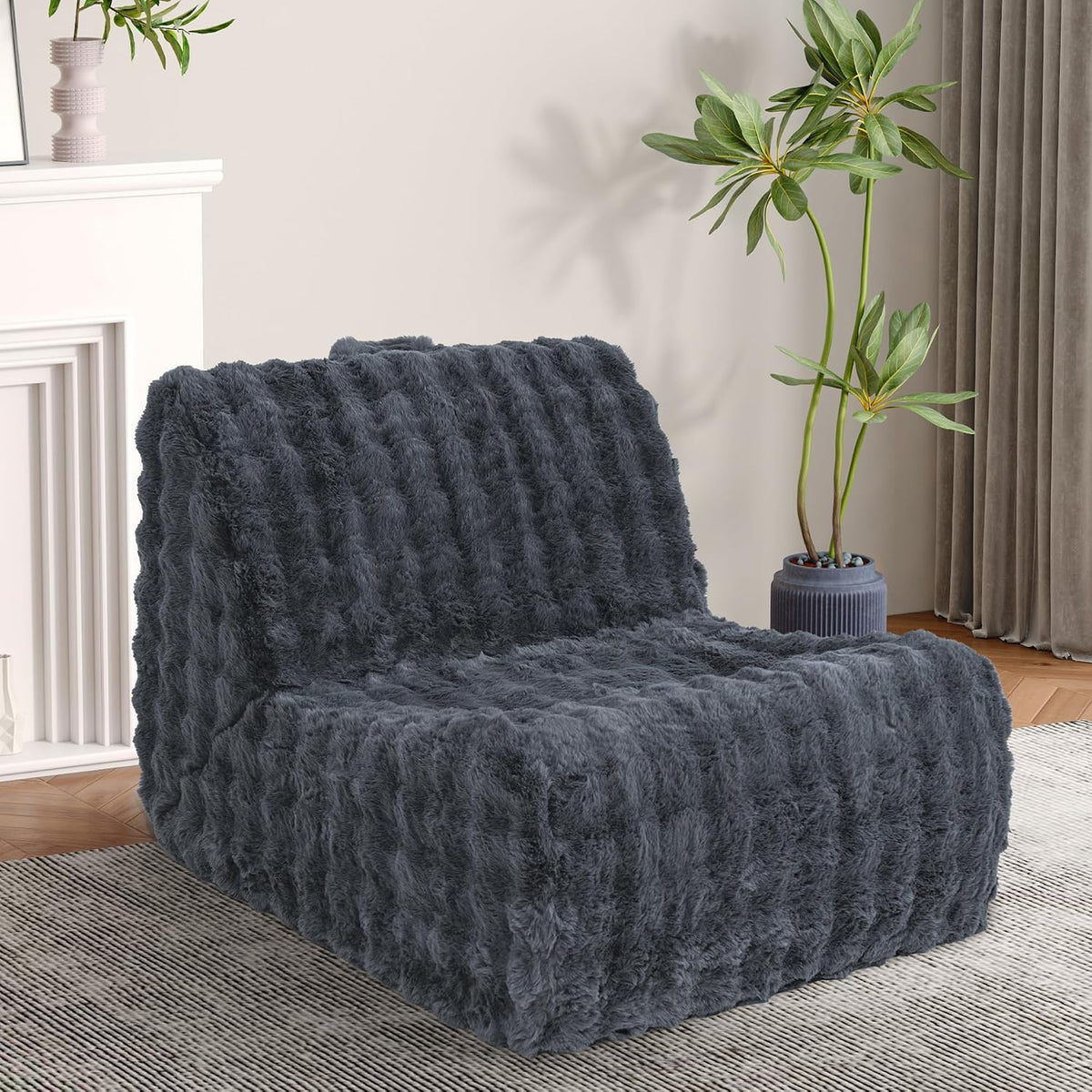 Bean Bag Chair for Adults, Giant Bean Bag Chair with Pillow, Oversized Chaise Lounge Chair Indoor with Soft Faux Fur for Living Room Bedroom or Reading Nook