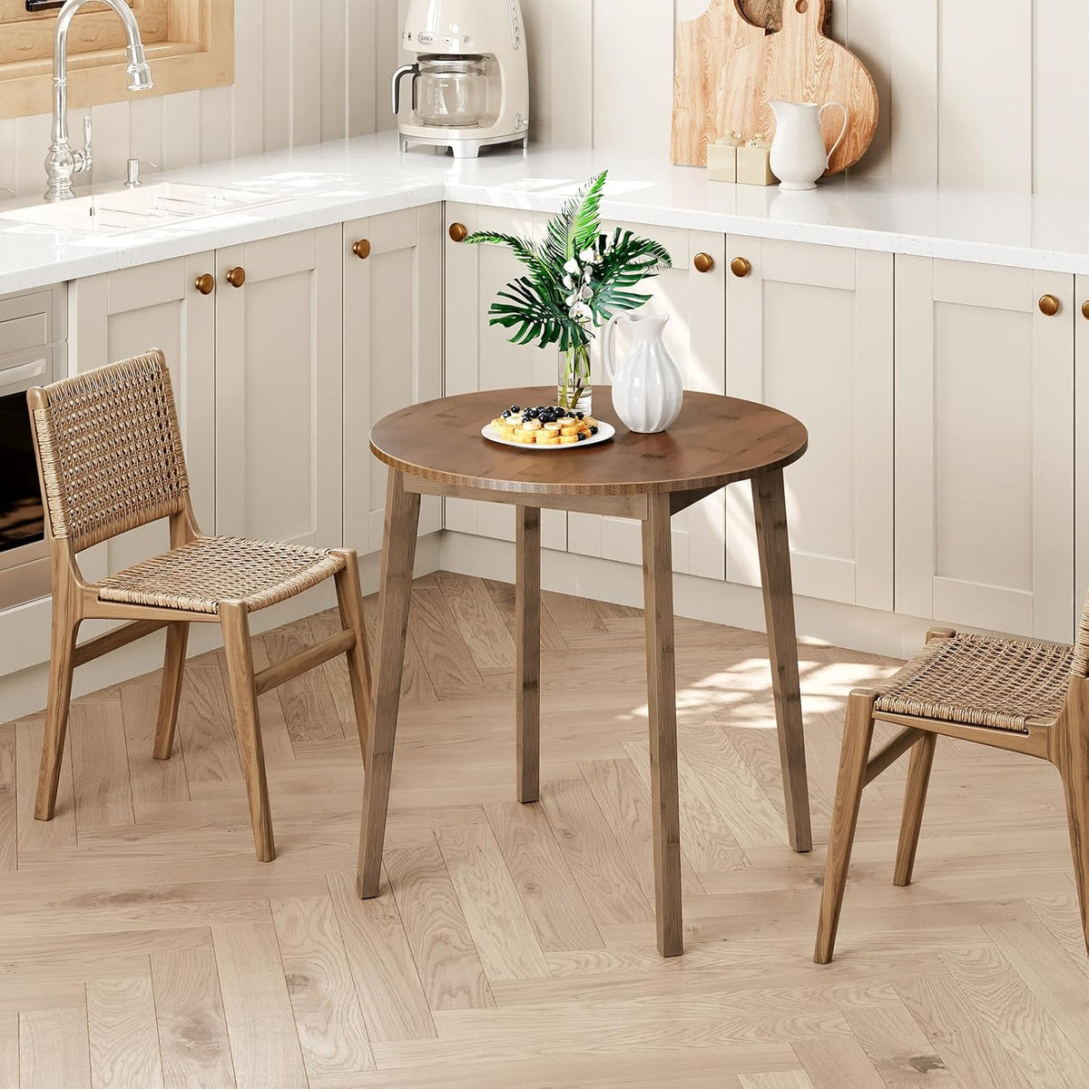 HOOBRO Bamboo Dining Table, Round Dining Table for 2, 27.5" Kitchen Table for Small Space, Writing Table, Easy to Assemble, for Dining Room, Living Room, Office, Kitchen, Apartment, Brown BR71CZ01G1