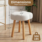 Cmishe Cloud Vanity Stool with Solid Beech Wood Legs, Boucle Makeup Chair for Bedroom, Flower Shaped Upholstered Ottoman, Cute Dressing Stool for Girls & Dorm, Cream White