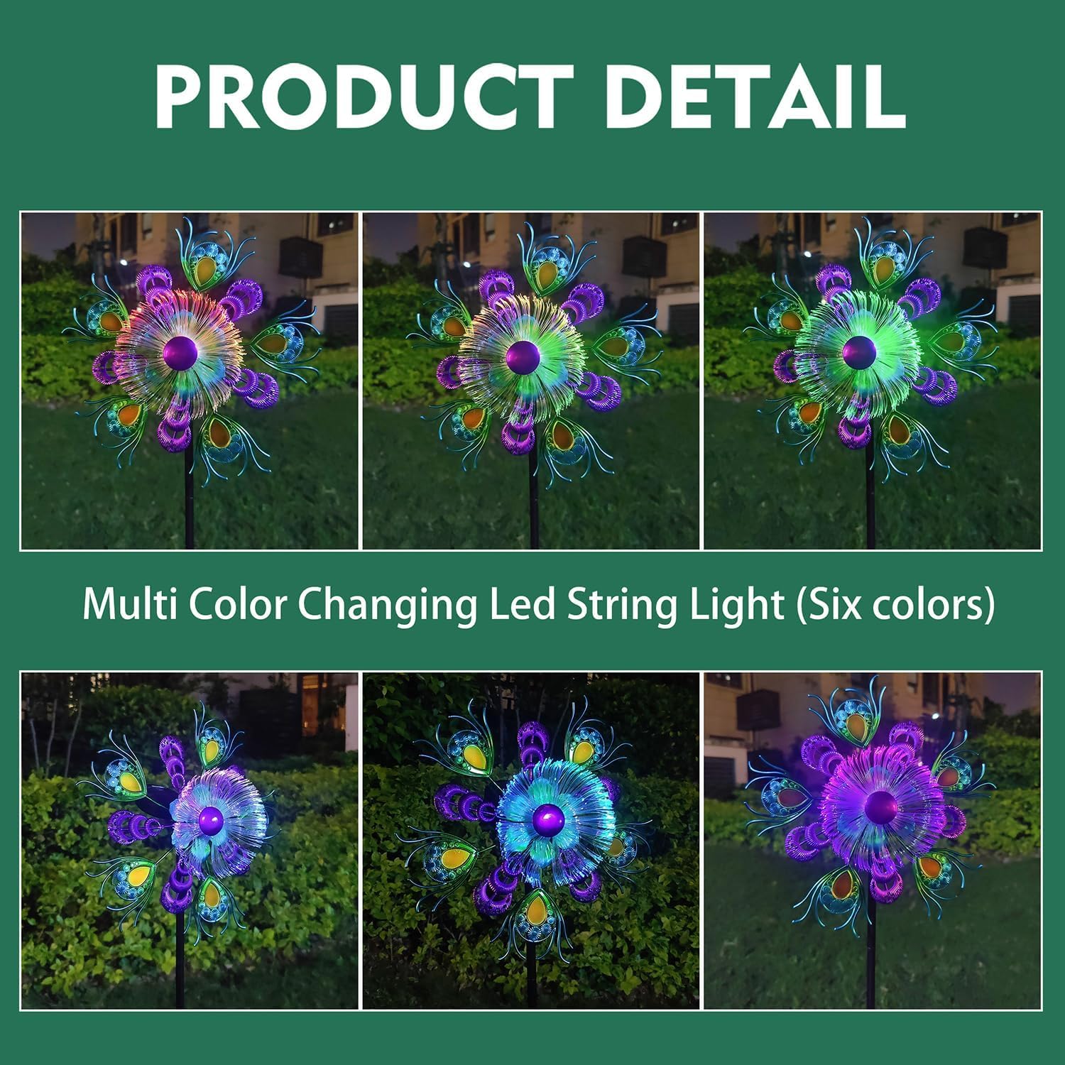 Solar Peacock Wind Spinners for Yard and Garden, 40 Inch Solar Windmill Garden Whirligig Kinetic Spinners Decor for Lawn,Patio&Yard, Metal Whirligigs Green Wind Spinners Outdoor