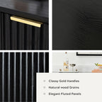Fluted Storage Cabinet with 3 Doors, Sideboard Buffet Cabinets with Adjustable Shelves, Multifunctional Console Table with Storage Credenza for Living Room, Hallway, Black